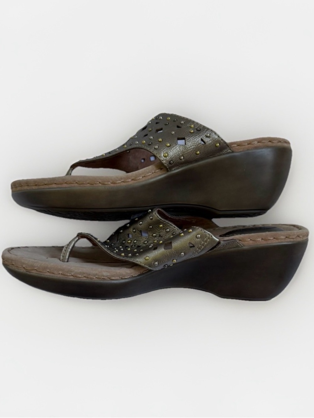 Clarks Artisan Embellished Leather Wedge Comfort Sandals Boho Summer Festival 8M - Picture 3 of 11